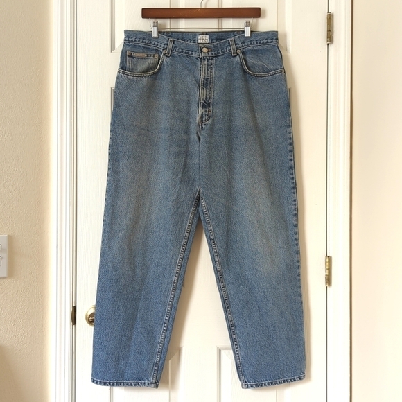 Calvin Klein 90's Vintage Medium Wash Tapered Leg Easy Fit Denim Jeans 38 x 30 - Picture 1 of 15